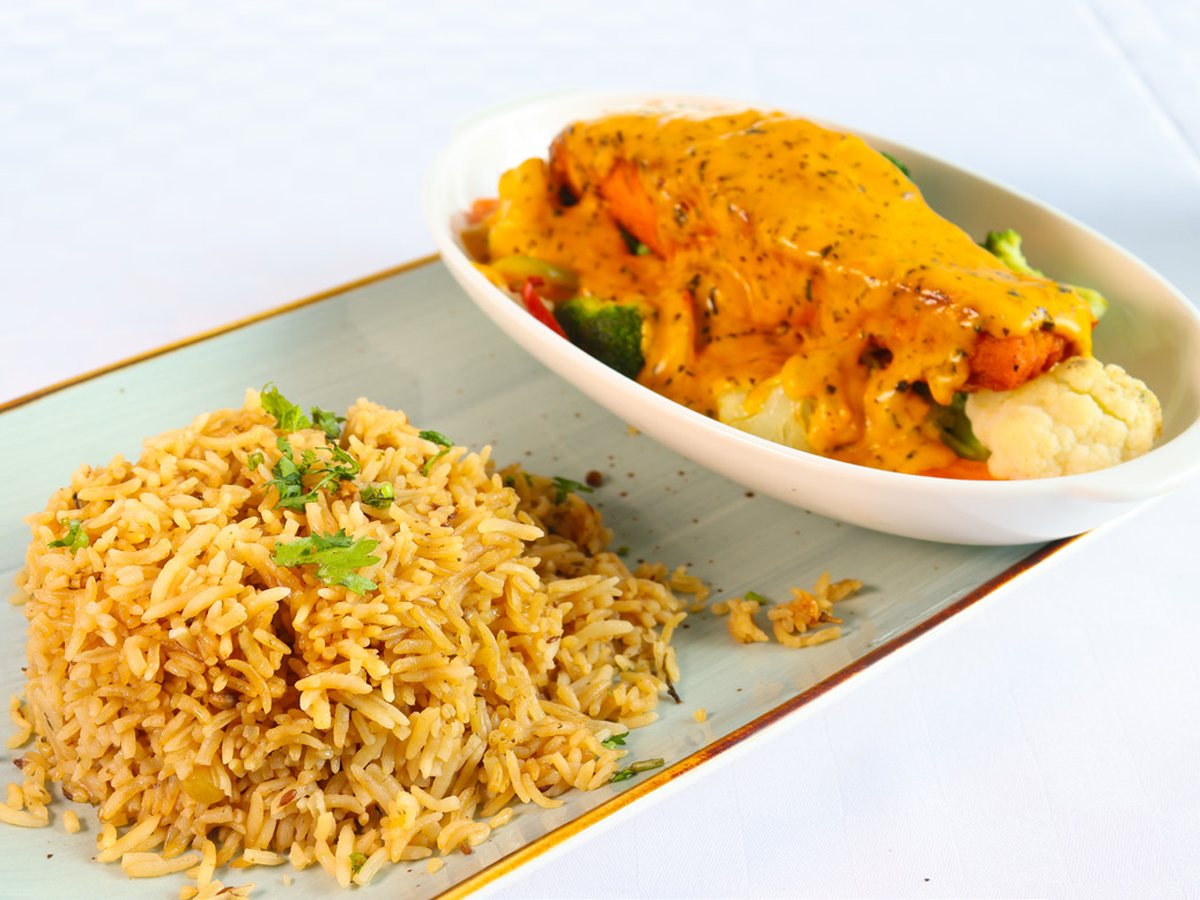 Grilled Salmon with Rice & Garden Vegetables